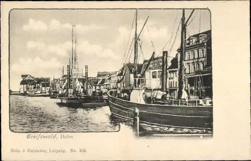 Ak Hansestadt Greifswald, Hafen, Boote