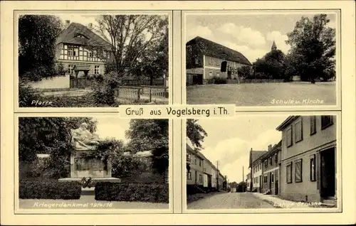 Ak Vogelsberg in Thüringen, Lange Straße, Schule, Kirche, Pfarre, Kriegerdenkmal