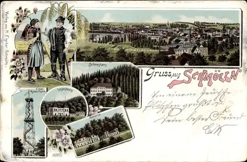 Litho Schmölln in Thüringen, Losenburg, Schiesshaus, Bellevue, Ernst-Agnes-Turm