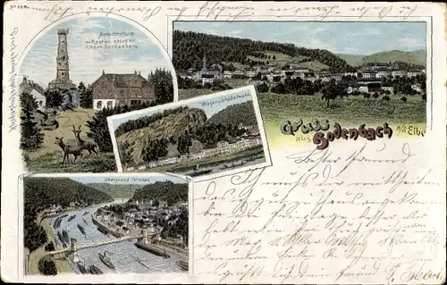 Litho Podmokly Bodenbach Děčín Tetschen an der Elbe Region Aussig, Aussichtsturm, Panorama