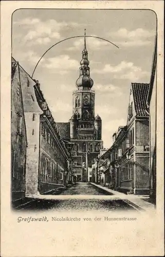 Ak Hansestadt Greifswald, Nikolaikirche, Hunnenstraße