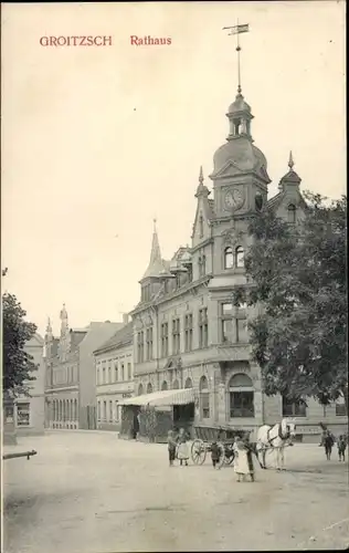 Ak Groitzsch in Sachsen, Rathaus, Pferdefuhre