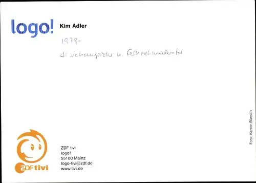 Ak Schauspieler Kim Adler, Portrait, Autogramm, Logo ZDF tivi