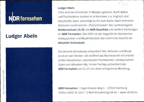 Ak Schauspieler Ludger Abeln, Portrait, Autogramm, NDR Fernsehen, Aktuelle Schaubude