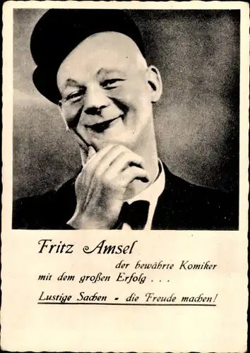 Ak Schauspieler Fritz Amsel, Portrait, Komiker, Hut