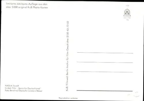 Ak Schauspielerin Nadja Tiller, Portrait, Autogramm, Hut, Mantel