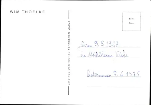 Ak Schauspieler Wim Thoelke, Portrait, Autogramm, Wum