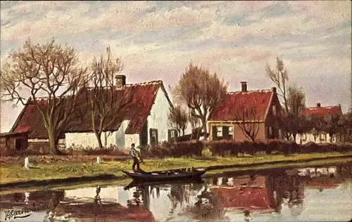 Künstler Ak Gerstenhauer, J. G., Dorfmotiv, Häuser am Wasser