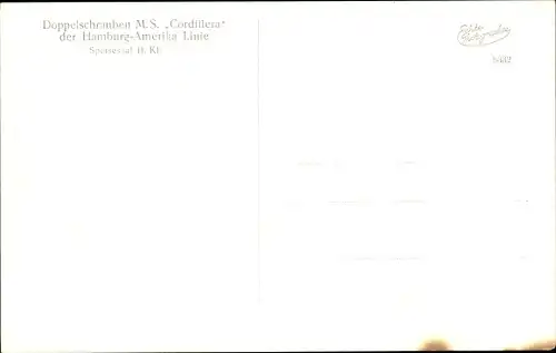 Ak Doppelschrauben Motorschiff Cordillera, HAPAG, Innenansicht, Speisesaal II. Klasse