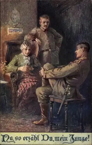 Künstler Ak Na so erzähl Du, mein Junge, Soldat auf Heimatbesuch, EAS 549