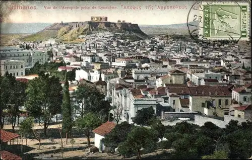 Ak Athen Griechenland, Blick über die Stadt zur Akropolis