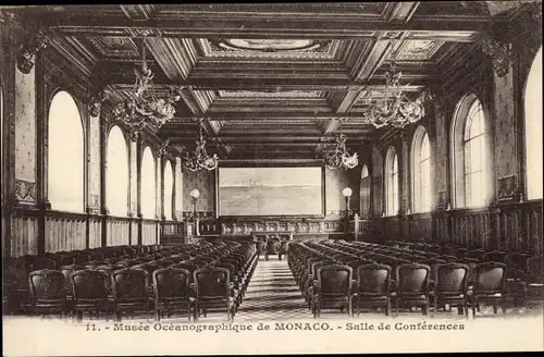 Ak Monaco, Musée Oceanographique, Salle de Conferences, Konferenzsaal, Meeresforschungsmuseum