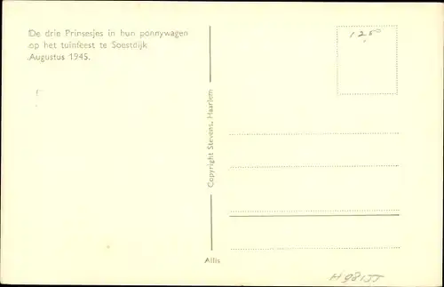 Ak Prinzessinnen der Niederlande, Beatrik, Irene, Margriet, Marijke, Ponywagen, August 1945
