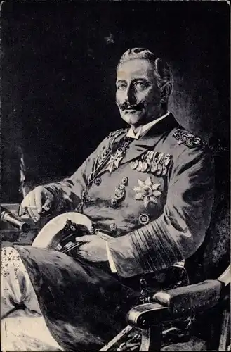 Künstler Ak Stöwer, Kaiser Wilhelm II., Sitzportrait in Admiralsuniform, Wohlfahrtskarte, I. WK