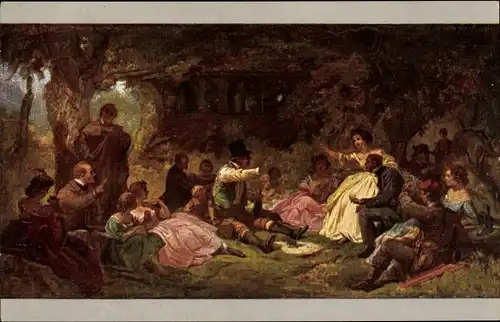 Künstler Ak Spitzweg, C., Freunde-Treffen, Alkohol, Picknick, Toast