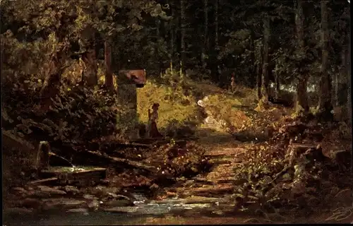 Künstler Ak Spitzweg, Carl, Landschaft, betende Frau, Tränke