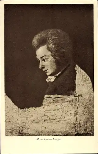 Künstler Ak Lange, J., Komponist Mozart am Klavier, Portrait