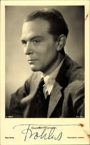 Ak Schauspieler Gustav Fröhlich, Portrait im Anzug, Ross Verlag A 3302 1, Autogramm