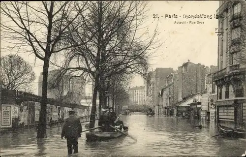 Ak Paris XVI Passy Auteuil, Rue Gros, Inondations 1910, Hochwasser