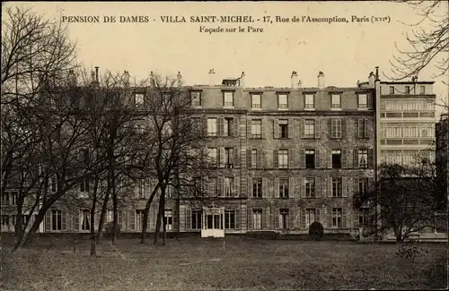 Ak Paris XVI Passy, Pension de Dames, Villa Saint Michel, Facade sur le Parc