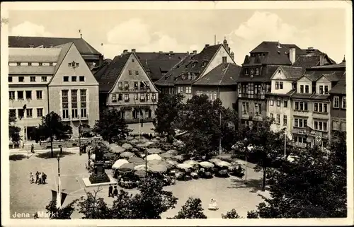 Ak Jena in Thüringen, Markt, Stände, Sonnenschirme