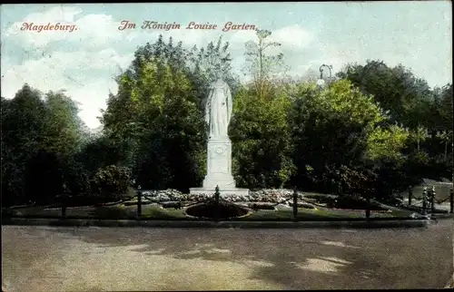 Ak Magdeburg an der Elbe, Königin Luise Garten, Statue