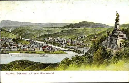Ak Rüdesheim am Rhein, Niederwald Nationaldenkmal, Panorama