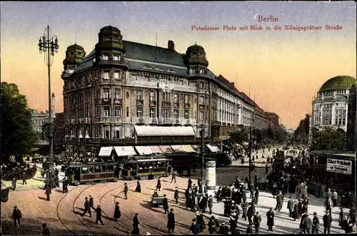 Ak Berlin Tiergarten, Potsdamer Platz, Königsgrätzer Straße, Straßenbahn