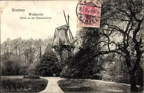 Ak Hansestadt Bremen, Wallpartie, Mühle an der Blumenschule