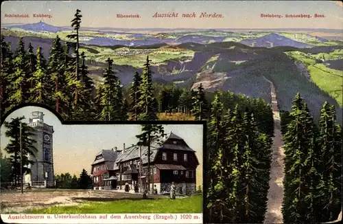 Ak Wildenthal Eibenstock im Erzgebirge, Aussichtsturm und Unterkunftshaus auf dem Auersberg