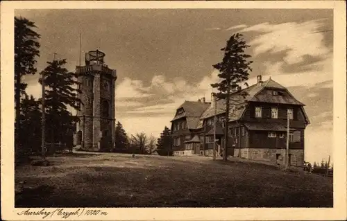 Ak Wildenthal Eibenstock im Erzgebirge, Auersberg, Unterkunftshaus, Turm