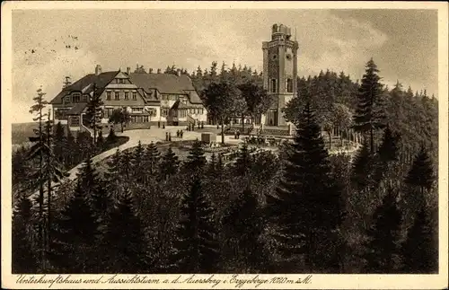 Ak Wildenthal Eibenstock im Erzgebirge, Unterkunftshaus u. Aussichtsturm a. d. Auersberg, Wald