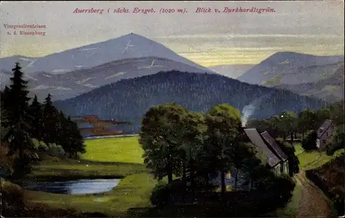 Ak Burkhardtsgrün Zschorlau im Erzgebirge, Auersberg, Viergesellenfelsen, Auersberghaus