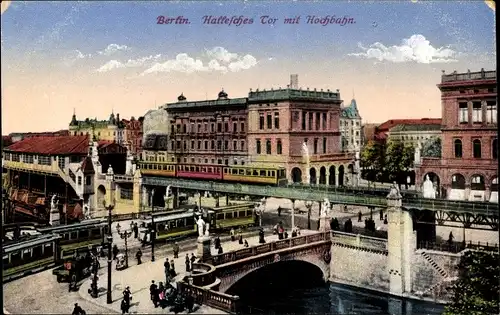 Ak Berlin Kreuzberg, Hallesches Tor, Hochbahn, Straßenbahn