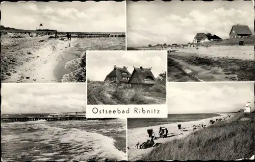 Ak Ostseebad Ribnitz in Mecklenburg, Strand, Reetdachhäuser