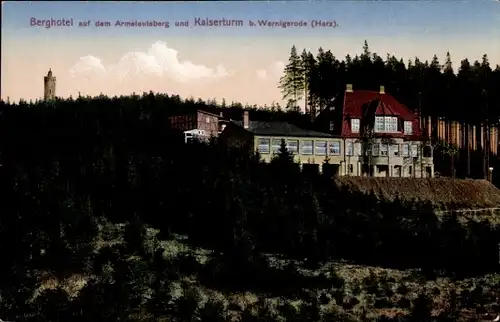 Ak Wernigerode am Harz, Berghotel auf dem Armeleuteberg, Kaiserturm