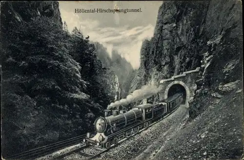 Ak Buchenbach im Schwarzwald, Hirschsprung im Höllental, Tunnel, Dampflok