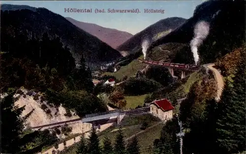 Ak Breitnau Schwarzwald, Höllental, Höllsteig, Brücke, Zug, Hütte