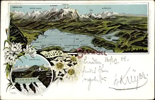 Litho Konstanz am Bodensee, Bodensee, Gebirge, Rheinfall