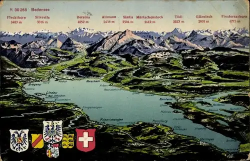 Landkarten Ak Lindau am Bodensee Schwaben, Berge, Säntis, Glärnisch, Altmann