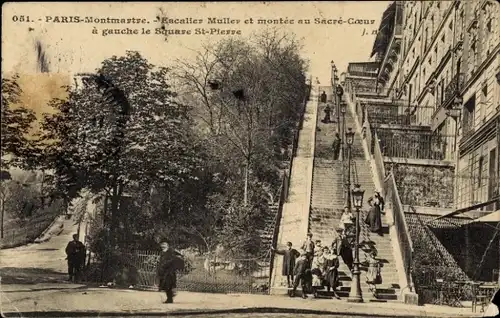 Ak Paris XVIII. Montmartre, Müller-Treppe und Aufstieg der Sacre Coeur