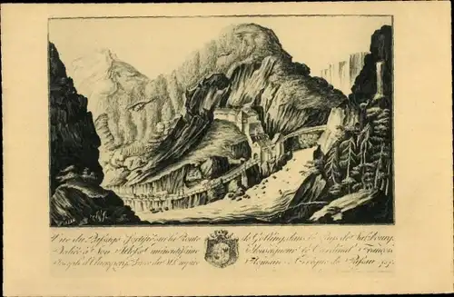 Künstler Ak Salzburg, Vue du Passage fortifié sur la Route de Golling, Wappen