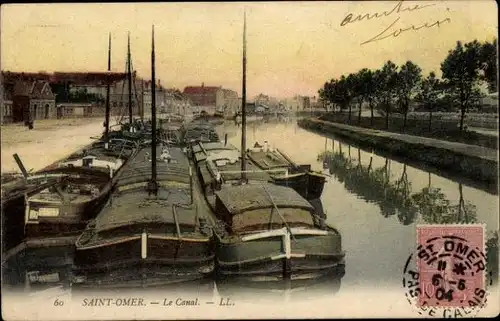 Ak Saint Omer Pas de Calais, Canal, Lastkähne