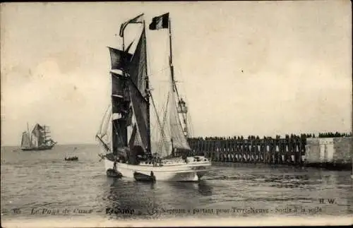 Ak Fécamp Seine Maritime, Le neptune partant pour Terre-Neuve, Sortie a la voile, Segelschiff