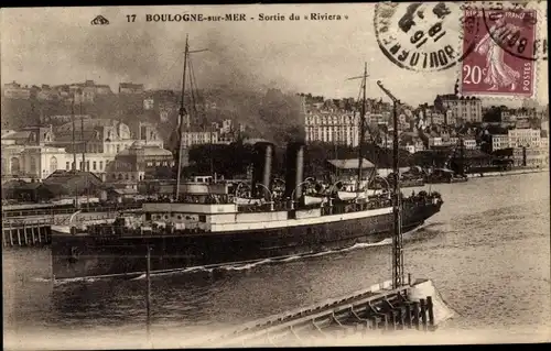 Ak Boulogne sur Mer Pas de Calais, Auslaufen der Riviera, Dampfschiff