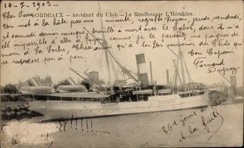 Ak Bordeaux Gironde, Accident du Chili, Le Renfloueur L'Herakles, Dampfschiff, Havarie