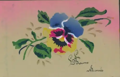 Zelluloid Handgemalt Ak Blumen, Stiefmütterchen