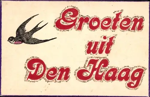 Glitzer Buchstaben Ak Grüße aus Den Haag, Schwalbe