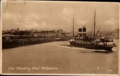 Ak Folkestone Kent England, The Hushing Boat, Dampfer