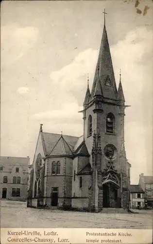 Ak Courcelles Chaussy Kurzel Lothringen Moselle, Protestantische Kirche